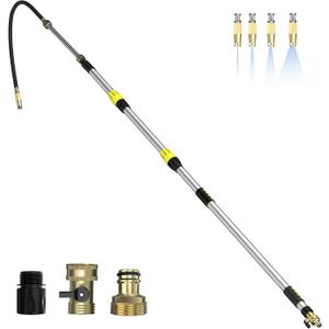 Buyplus 24FT Reach Telescoping Gutter Cleaning Tools 4-16FT Rain Gutter Cleaner Tools From Ground with 3/4" Brass Garden Hose Shut Off Valve, Bendable Flexible Water Wand for Garden Hose, Window