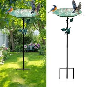 PLENORA Bird Bath for Outside, Metal Birdbath Freestanding Bird Bath & Birdfeeder with 3-Pronged Base, Using for Outdoors Garden Patio Yard, Green