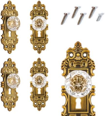 Vintage Dummy Door Knob Interior Crystal Glass Door Knobs 4 Drawer Dresser Handles Antique Brass Cabinet Knobs Keyless Decorative Hallway Closet Door Pulls