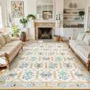 LIVEBOX Beige 8x10 Area Rug for Living Room, Vintage Washable Floral Rug for Bedroom Girls, Soft Non-Slip Rugs with Butterfly and Bee Pattern, Large Throw Carpet for Dining Room, Nursery Home Decor