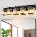 Black Crystal Bathroom Lighting Fixtures, 5 Light Modern Crystal Bathroom Vanity Lights Over Mirror, Wall Light Bathroom Light Fixtures