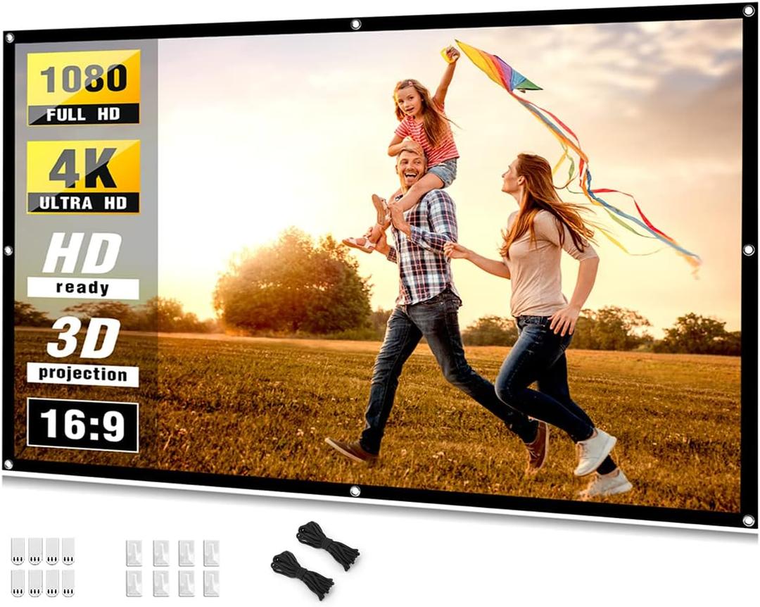 Taotique 84 Inch 4K Projector Screen, 16:9 HD Foldable Portable Double Sided Anti-Crease Projection Screen for Indoor Outdoor Use, Home Theater, Party, Office, Classroom