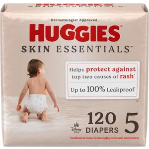 Huggies Size 5 Diapers, Skin Essentials Baby Diapers, Size 5 (27+ lbs), 120 Count (2 Packs of 60)