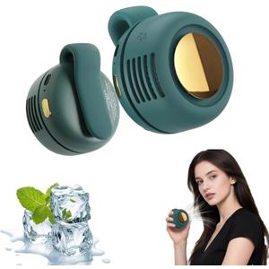 Portable Silent Mini Bladeless Fan Clip On, Adjustable 3 Speeds Suspended, Waist Fans forclip onfan for shirt Suitable for Outdoor & Travel & Office (Green)