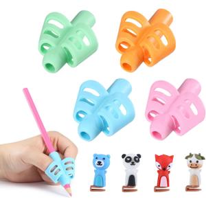 Mr. Pen- Pencil Grips for Kids Handwriting, 4 Pack with 4 Clips, Pencil Grips (Blue, Green, Orange, Pink)