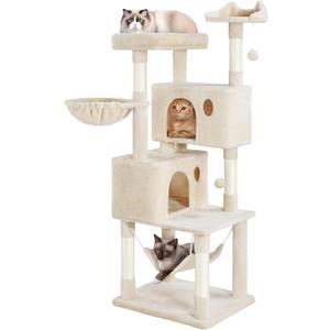 Yaheetech 64.5in Cat Tree Cat Tower Scratching Post, Plush Cover Cat Condo Bed Furniture with Hammock, Platform, Perch for Extra Large Cats as Playing House (Beige)