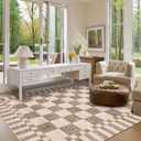 GarveeHome 810 Area Rugs for Living Room,Modern Brown Checkered Rug,Geometric Tan Brown Print Non-Slip Washable Farmhouse Checkerboard Rugs for Bedroom Dining Room Office