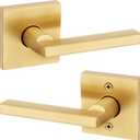 Kwikset Halifax Slim Square Passage Door Lever, Modern Interior Hallway and Closet Door Handle, Non-Locking Reversible Leverset, Satin Brass Finish