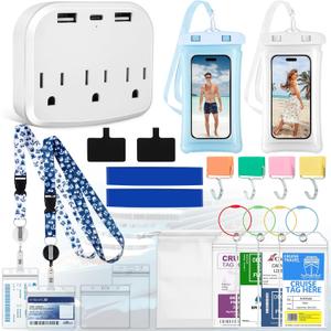 Cruise Essentials 2026 - Complete Cruise Must Haves Kit with Cruise-Safe Non-Surge Power Strip, Adjustable Lanyards, Magnetic Hooks, Luggage Tags & Reusable Towel Bands for All Cruise Lines