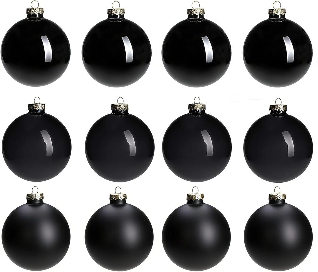 AOMOONOA Black Glass Christmas Ball Ornaments for Christmas Tree, 2.36 Christmas Hanging Ornaments Set of 12 Xmas Baubles for Holiday Party Xmas Tree Decorations Gifts