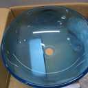 Bathroom Vessel Sink, Tempered Glass Vanity Round Bowl, Clear Blue, 16.5 x 5.5 inches