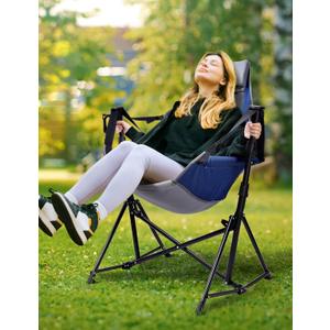 Docusvect Hammock Camping Chair - 3 Heights Portable Hammock Chair Camping with Adjustable Backrest, Headrest, Padded Seat, Cup Holder - 450 LBS Heavy Duty
