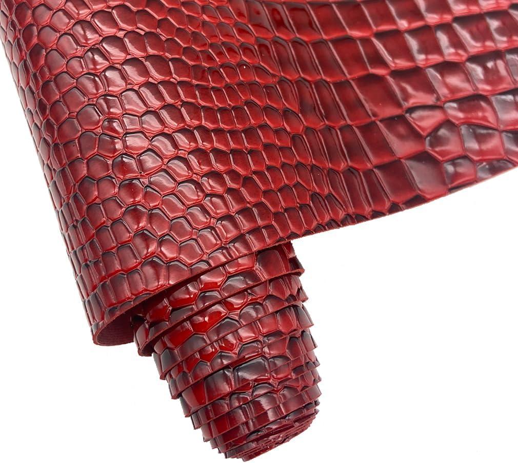 Embossed Alligator Synthetic PU Fabric, 12 x 54 inch Crocodile Vinyl Faux Leather Sheets for DIY Crafts Hair Bows Bags Handicrafts-Dark Red