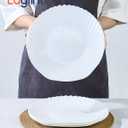 12 inch Large Dinner Plate Set of 4, Lightweight Seashell Shaped Opal Glass Serving Platters White for Charcuterie, Dessert, Fruit Appetizer, Dishwasher and Microwave Safe