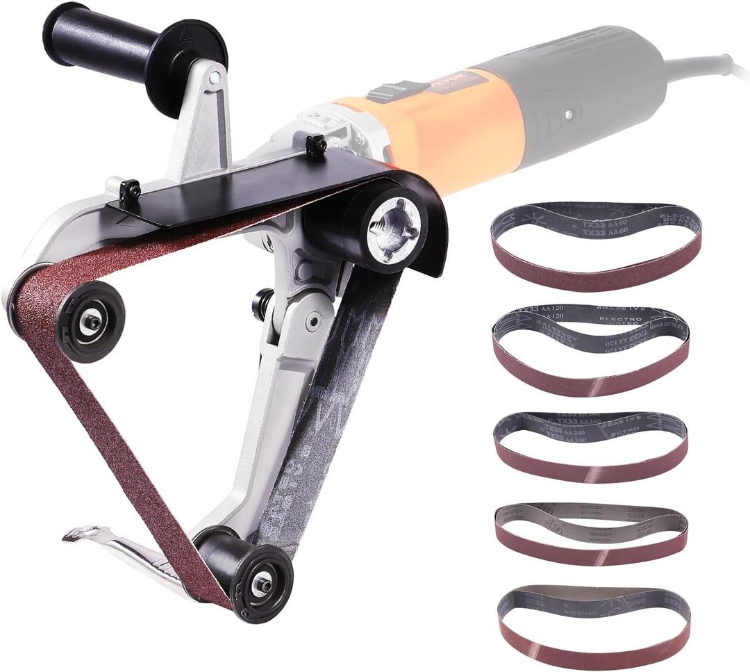 VEVOR Belt Sander Adapter for Angle Grinder, US 5/8-11 Thread Pipe Tube Sanding Attachment with 10PCS Sanding Belts (60/120/240/400/600 Grits) for Metalworking, Rust Removal