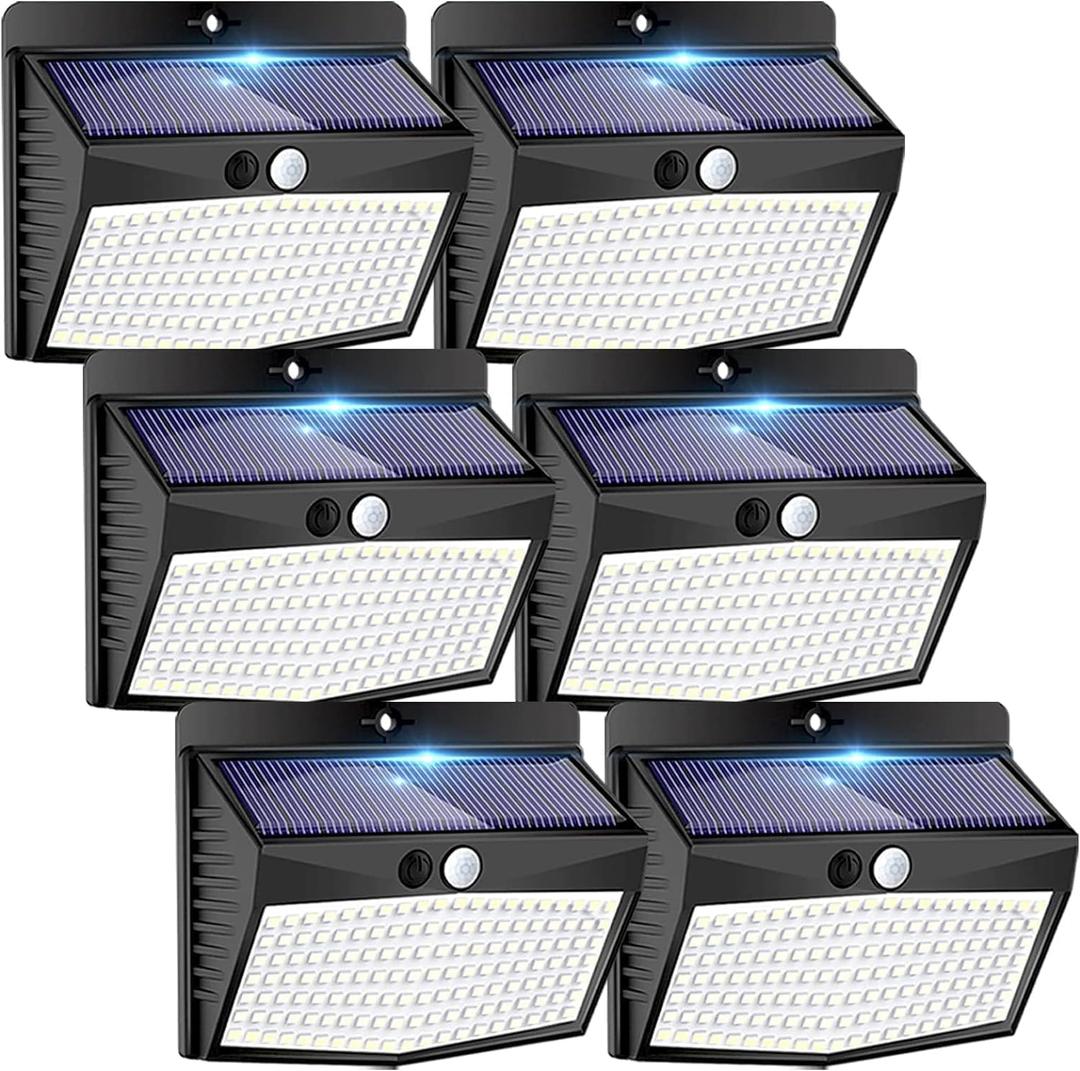 [6 Packs] Solar Lights Outdoor Motion Sensor Solar Security Lights Waterproof with 3 Lighting Modes Solar Powered Wall Lights Outside for Garden Fence Yard Deck (Black)