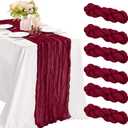 6 Pieces Burgundy 10FT Cheesecloth Table Runner Boho Gauze Fabric Table Runner Rustic Sheer Runner for Wedding Birthday Baby Shower Party Boho Table DecorationBurgundy (35" x 120"-6 Pack)