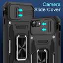 2 x DEERLAMN Case for iPhone SE 2022/2020,for iPhone 8/7 with Slide Camera Cover + Screen Protector,Rotated Ring Kickstand Military Grade Shockproof Protective Cover 4.7 Inch-Black