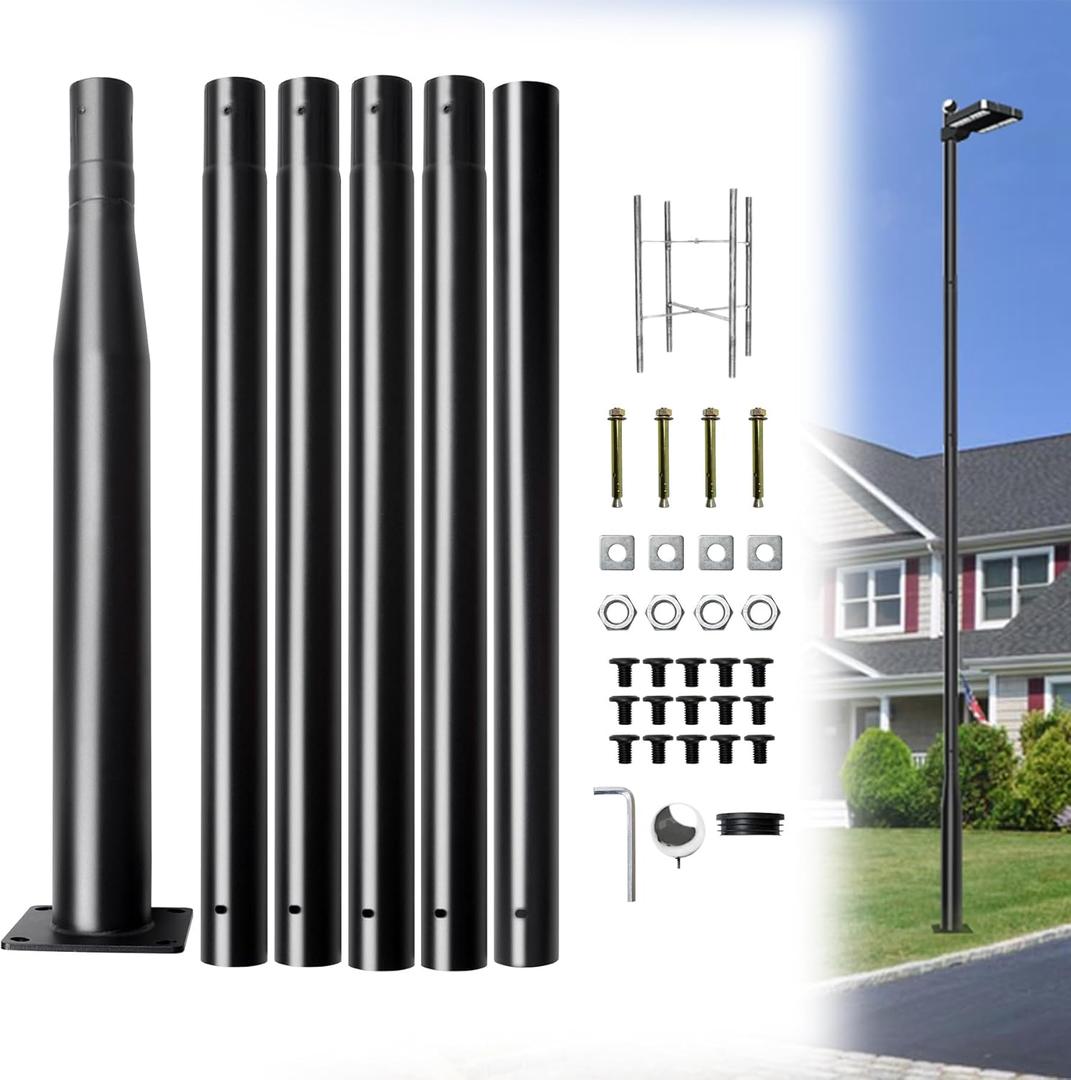 Street Light Pole 20Ft,Street Light Poles for Outdoor Lighting, Solar Street Light Pole Accessory for Street, Patio, Backyard, Basketball Court, Park (Black)