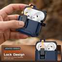 Inesore Compatible with AirPods 4 Case,Secure Lock & Phone Stand Design,Compatible with MagSafe,Automatic Snap Switch Secure Cover (Dark Blue,for AirPods 4)