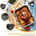 Nonstick Roasting Pan with Rack, 14.5x11.4’’ Baking Pan for Oven with Rack & Silicon Hand Clip, Heavy Duty Dishwasher Safe Rectangular Lasagna Pan with Handle for Turkey Chicken, Dark Grey