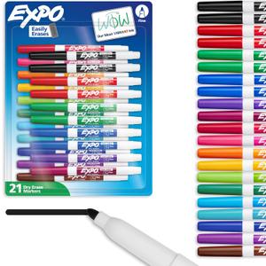 EXPO Dry Erase Markers, Low Odor Ink, Assorted Colors, Fine Tip, 21 Count - Whiteboard, Essential Supplies for Office, School, Classroom, Teachers