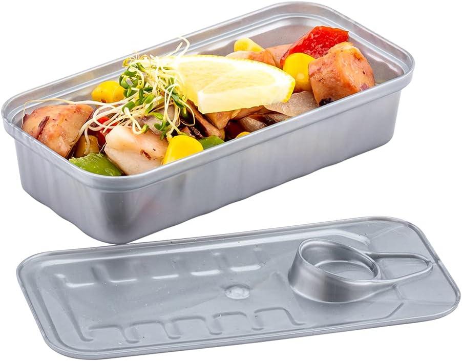 Restaurantware 2 oz Rectangle Silver Plastic Tin Can - with Lid - 4" x 2" x 1" - 19 count box