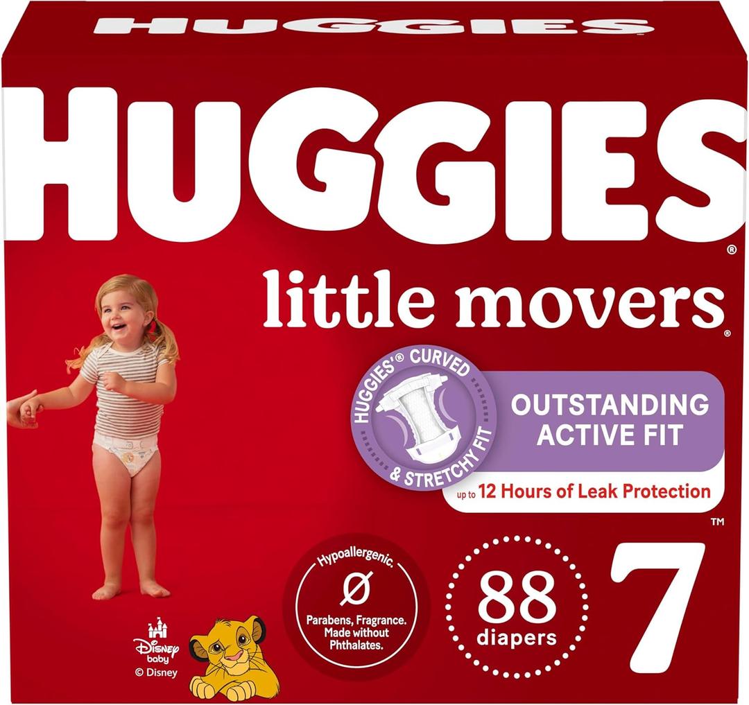 Huggies Size 7 Diapers, Little Movers Baby Diapers, Size 7 (41+ lbs), 88 Count (2 Packs of 44), 