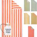 Cabana Striped Gauze Turkish Beach Towel - Large 36 x 69 | Quick Dry Beach Towel Blends Retro Style with Everyday Beach Comfort | Sand Free Design for a Clean, Carefree Day in The Sun (Coral)