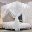 VETHIN 4 Corners Post Ruffle Princess Bed Canopy Curtain-Double Layer Cozy Drape Netting 4 Opening Mosquito Net for Girls Adults Bedroom Decoration (White/White, 47" W*78" L*82" H/Twin)