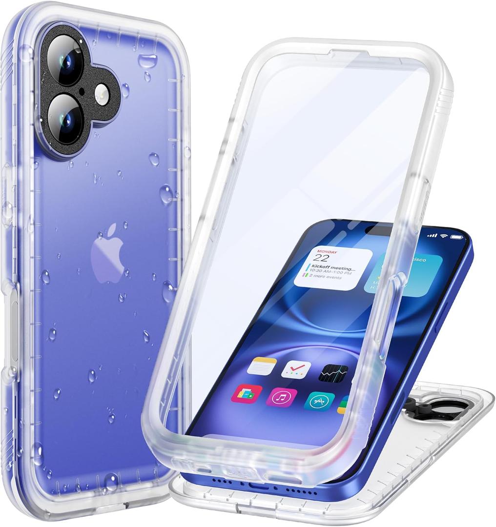 Cozycase for iPhone 16 Case Waterproof - 360 Heavy Duty with Screen/Camera Protector Shockproof IP68 Underwater Dustproof Water Dust Shock Proof Full Body/Front and Back Case Frosted Clear 6.1 inch