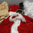 QMKKX Santa Costume Suit for Men Adults with Fake Belly Pouch,11PCS Claus Set Deluxe Velvet Professional Christmas Suits Red 2XL