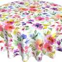 Spring Summer Floral Round Tablecloth 60 Inch Flower Table Clothes Multicolor Rustic Reusable Circle Table Cover for Picnic Party Dining Room Home Indoor Outdoor Decor
