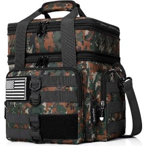 Tactical Lunch Box for Men, Large Insulated Lunch Bag for Adult, Heavy Duty Double Deck Expandable Lunch Cooler Bag with American Flag, Leakproof Soft Lunch Pail for Work Office Camping - Camo Green (16.5L)