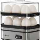 Evoloop Rapid Egg Cooker Electric 12 Eggs Capacity, Soft, Medium, Hard Boiled, Poached, Omelet Maker Egg Poacher & Vegetable Steamer, BPA Free Tray (Silver)