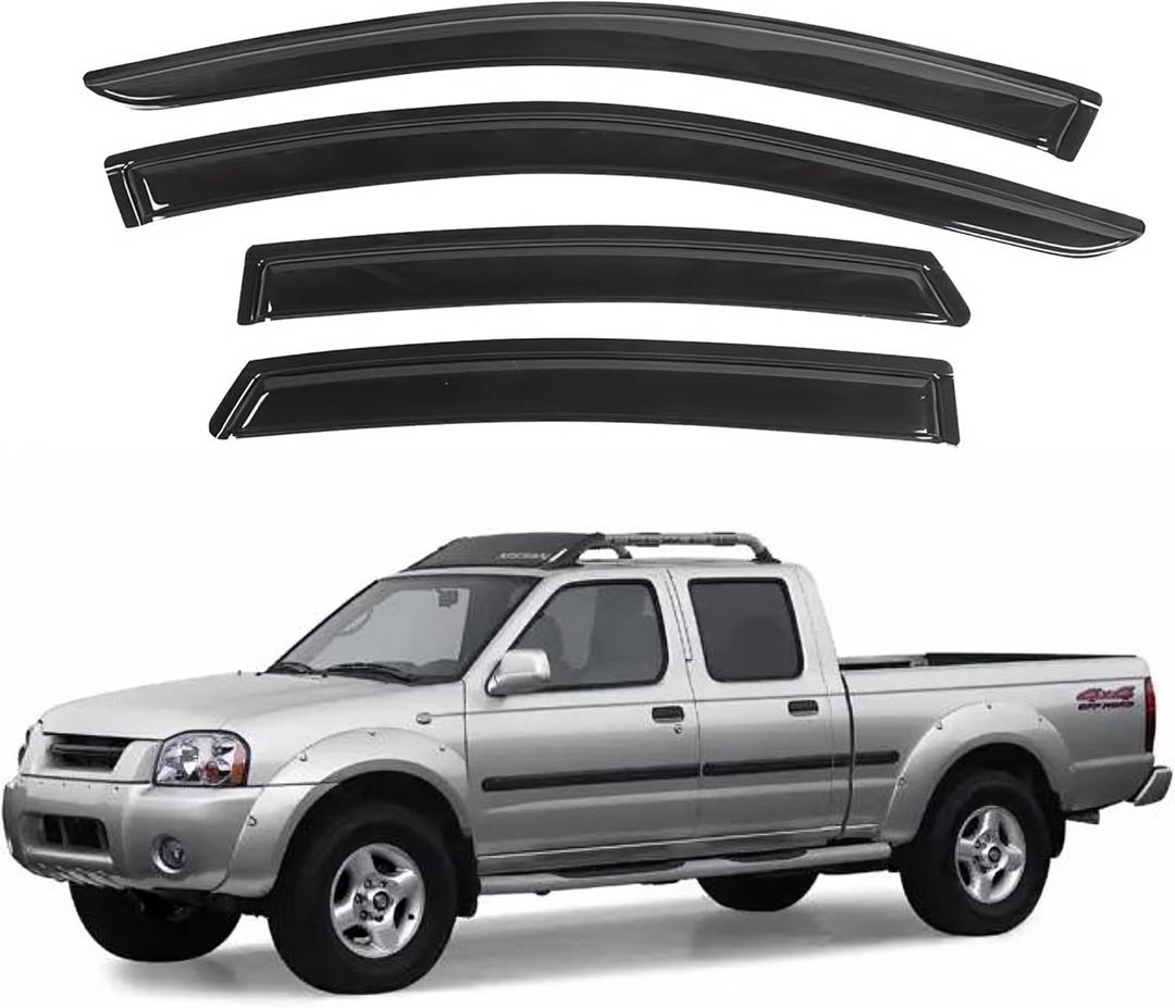 IG Window Visors Fit for 2000-2004 Nissan Frontier Crew Cab, Out-Channel Rain Guards Vent Wind Deflectors 4PC, Truck Accessories for 00-04 Frontier Crew Cab (Full-Size Cabs)