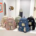 Cute backpack with accessories kawaii Large Capacity Aesthetic backpack (Green)