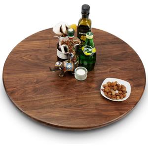 24 Inches Black Walnut Wood Lazy Susan Organizer, Solid Wooden Round Turntable, Rotating Tray for Table Top/Counter Top (3 light 24")