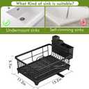 Dish Drying Rack - Space-Saving Small Dish Rack for Kitchen Counter, Rust-Resistant Kitchen Drying Rack, Compact Dish Drainer Organizer with Utensil Holder for Home Kitchen, Black