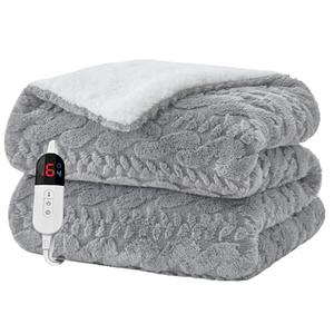 Easthome Electric Heated Blanket Full Size - Jacquard Shaggy Sherpa 72"x84" Fast Heating Bed Blankets with 6 Heating Levels & 10 Hours Auto Off, Over-Heated Protection ETL, Light Gray