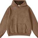 AIABLE Womens Oversized Hoodie Couples Heavyweight Hoodies Vintage Acid Wash Hoodie Cotton Fleece Hoodies for Women College Streetwear Dark Brown, XL