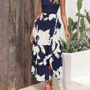 BTFBM Women Casual Sleeveless Summer Dresses 2025 Spring Crewneck Patchwork Boho Floral Ruffle Cocktail Party Midi Dress (Blue, M)