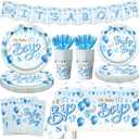 CMUSKO Blue Baby Shower Decorations for Boy, It's a Boy Baby Shower Party Supplies with Baby Boy Plates Napkins Cups Banner Tablecloth for Baby Boy Gender Reveal Baby Shower Party Decor