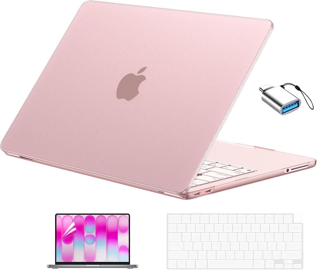 EooCoo for MacBook Neo Case 13 inch 2026 Model A3404 with A18 Pro Chip, Scratch Resistant Protective Hard Shell Case & Keyboard Cover & Screen Film & Type C, Original Matte Blush