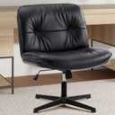 Sweetcrispy Criss Cross Legged Chair, Armless Office Desk Wide Seat No Wheels, PU Leather Swivel Height Adjustable Comfy Computer Task Seating Modern Home Room - Black
