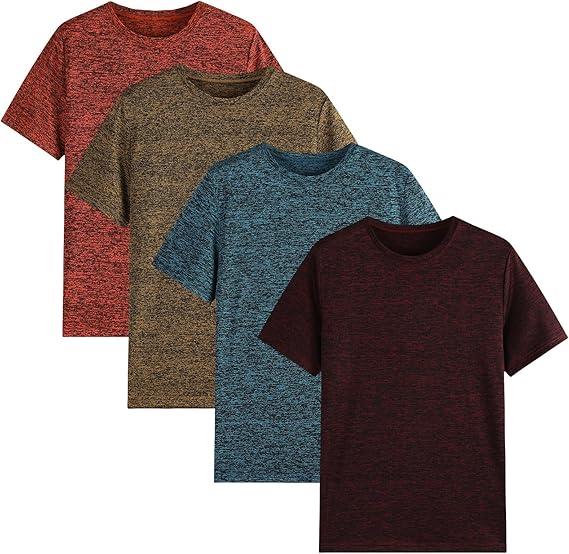 4 Pack Youth Boys Kids T Shirts Quick Dry Short Sleeve Moisture Wicking Tee Shirts Athletic Tops (Age 5-18Y)