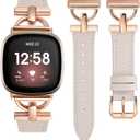 Wearlizer Leather Band Compatible with Fitbit Versa 4 Bands for Woman/Versa 3/Sense 2/Sense Bands Women, Dressy Leather Strap with D-Shape Metal Buckle Smartwatch Wristband