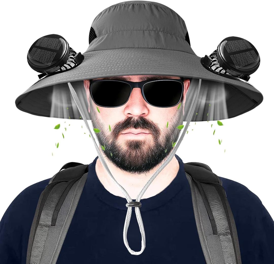 Solar Fan Hat for Men, Wide Brim Solar Fan hat,hat with Solar Fans Built in, Outdoor hat with Fans (XX-Large, Darkgrey)