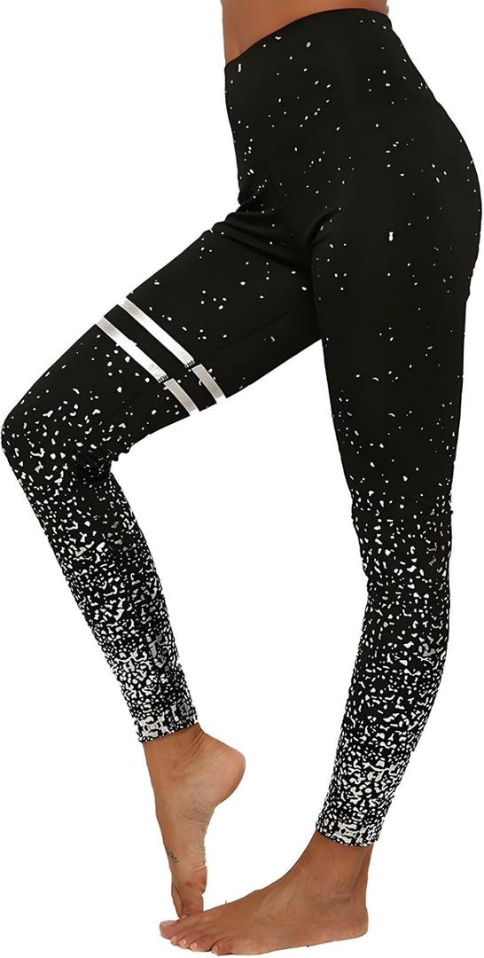 BBY Women's High Waisted Yoga Pants 7/8 Length Leggings with Black foil Stamping (Black)