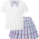 Betusline Girls Skirt Set JK School Uniform 2-Piece Outfit - Short Sleeve Shirt with Bow & Pleated Skirt 4T-14Y